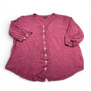 Torrid Button Shirt Burgundy Textured Boho 3/4 Sleeve Casual Everyday Top 2 2X